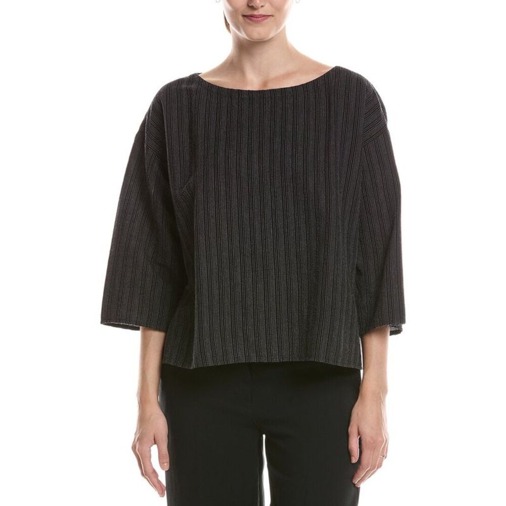 Eileen Fisher Womens Bateau Neck Box Top, Black